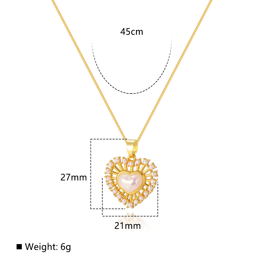 Copper Pendant Material Wholesale Jewelry Elegant Heart Shape Copper Artificial Pearls Zircon Pendant Necklace Box Chain