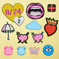 廠家直銷刺繡嘴唇亮片動物卡通布貼電腦繡花章童裝衣服裝飾補丁貼