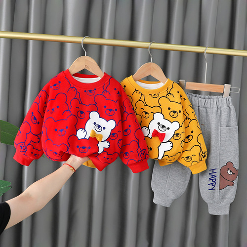 Children's clothing foreign trade spring and autumn clothing Internet celebrity sweatshirt set  new style children's fashionable male and female baby sports two-piece set