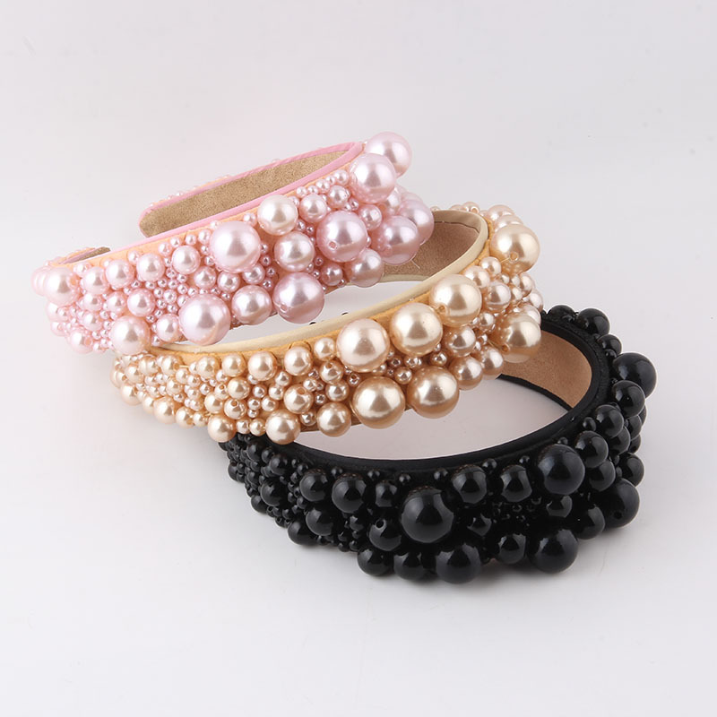 238g Weight Baroque Style Solid Color Cloth Inlay Pearl Hair Band 1 Piece