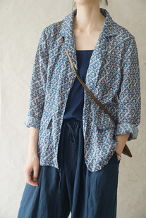 Original Casual Fashionable Ramie Printed Suit Cardigan Retro Artistic Slimming All-match Long-sleeved Jacket S2245