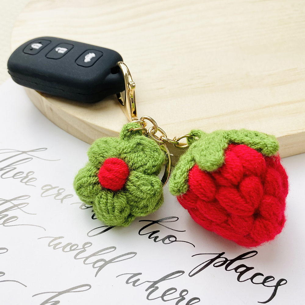 Flower, Strawberry Pattern Cute Flower Strawberry Yarn Women's Keychain