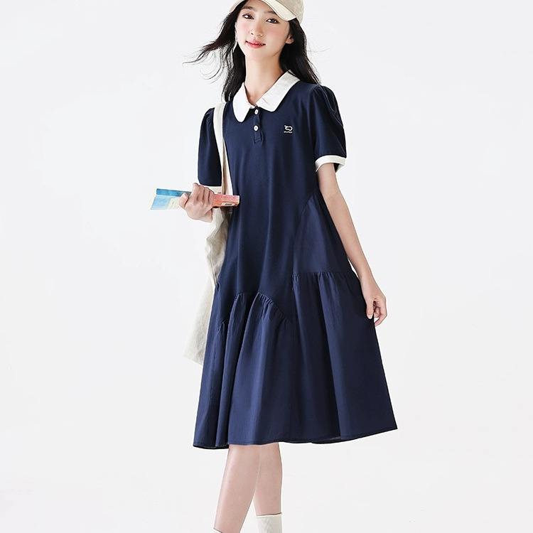 Girls' Dress Summer 2026 New Stylish Children's Polo Dress for Older Girls and Middle School Students Short-Sleeve Dress