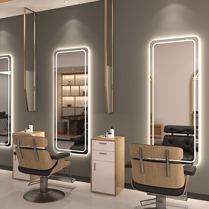 Espejo de peluquería simple, espejo especial para salón de peluquería, espejo de caída geográfica, mesa de peluquería red, lámpara de cinta roja luminosa unilateral, espejo inteligente de pared colgante image 3