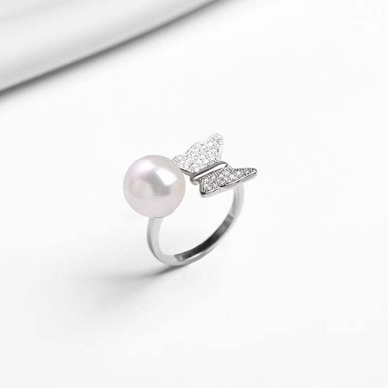 Natuurlijke zoetwaterparel vlinder ring voor dames open_voghion.com