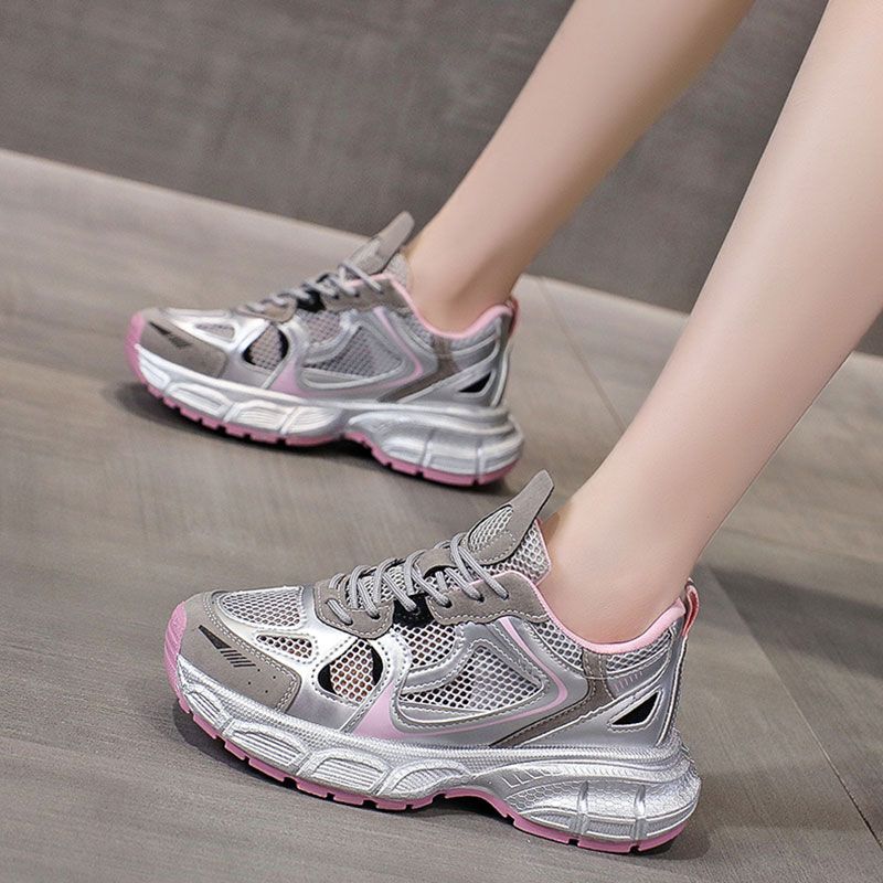 Zapatos de plata para mujeres 2025, nuevos zapatos de primavera y verano con suela gruesa aumentando la altura de los zapatos de deporte transpirables de nicho image 5