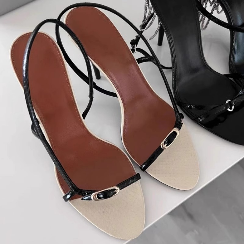 European and American Simple Elegant One-Line Open-Toe High-Heeled Shoes 2025 Summer Slip-On Color-Blocked Thin Strap Fairy Style Sandals