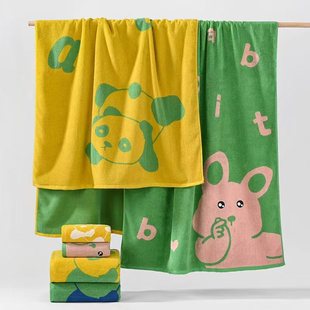Cotton Yarn-Dyed Jacquard Cartoon Letters 32-Strand Large Towel Bath Towel Set Adult Home Thickeneded Gift Welfare