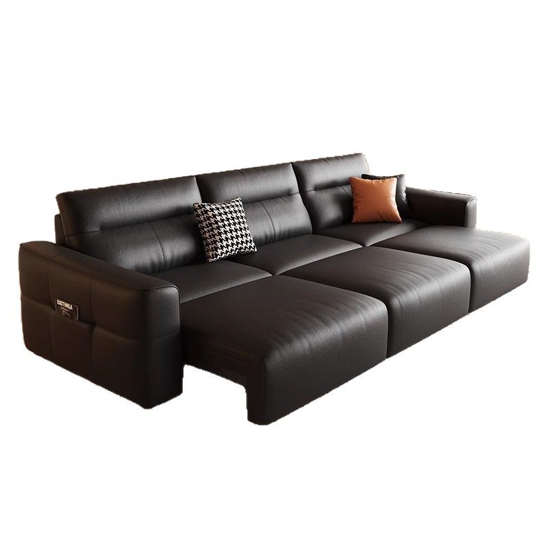 Sofá cama eléctrica minimalista italiana cero contra la pared para tres personas pequeño tipo de casa multifuncional sofá de cuero retráctil de sala de estar