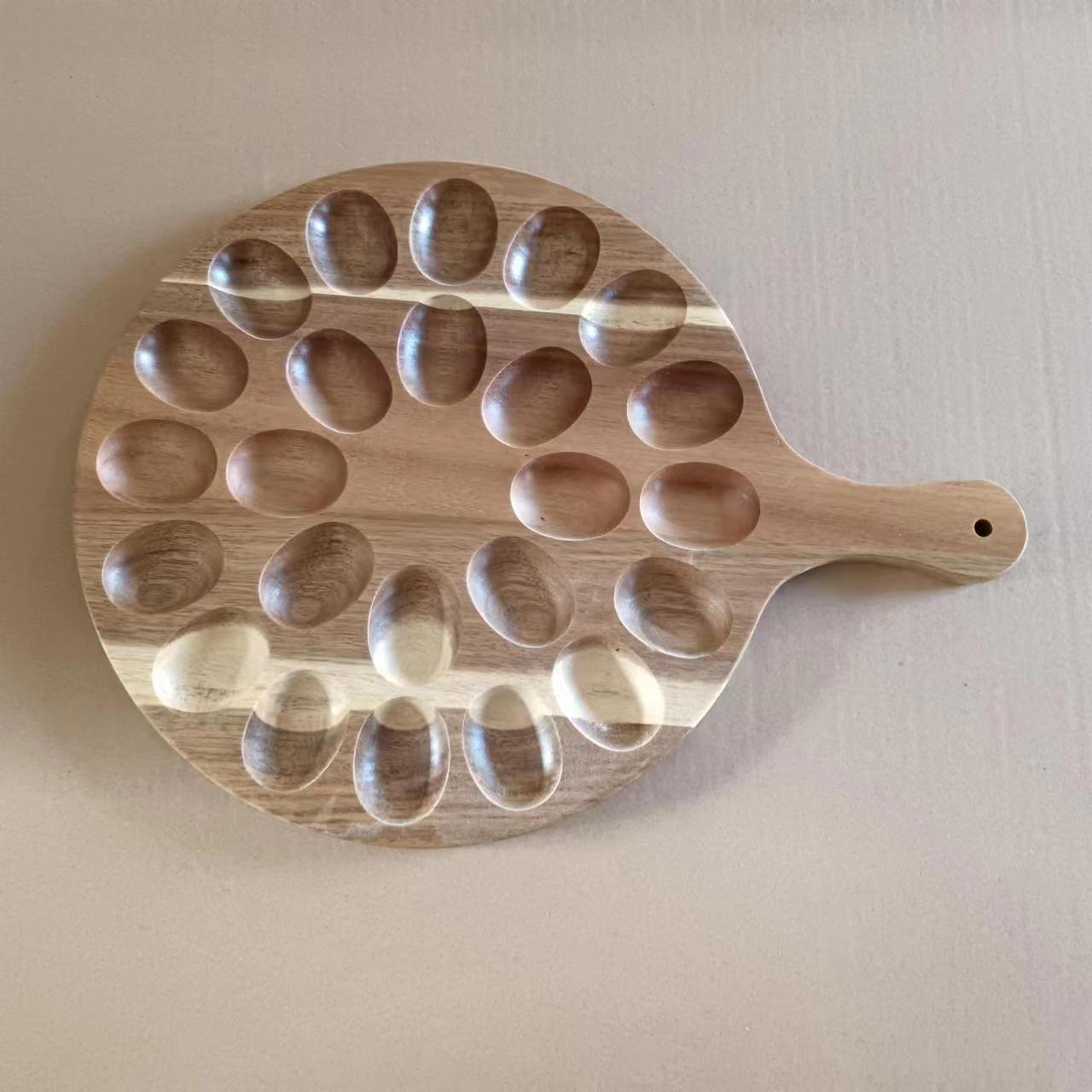 Bandeja de huevo de madera transfronteriza bandeja de madera Acacia abrasivos de huevo plato de comida estante de queso bandeja de huevo de doble cara