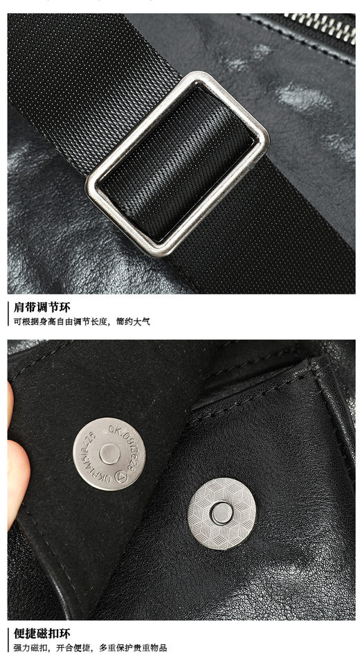 Túi đeo chéo nam da bò thật vân sần phối khóa kéo, kiểu dáng đứng ôm vừa iPad 10 inch — Mùa thu tự nhiên màu đen (kéo đơn), Da thuộc thực vật màu đen (kéo đơn) chi tiết 23