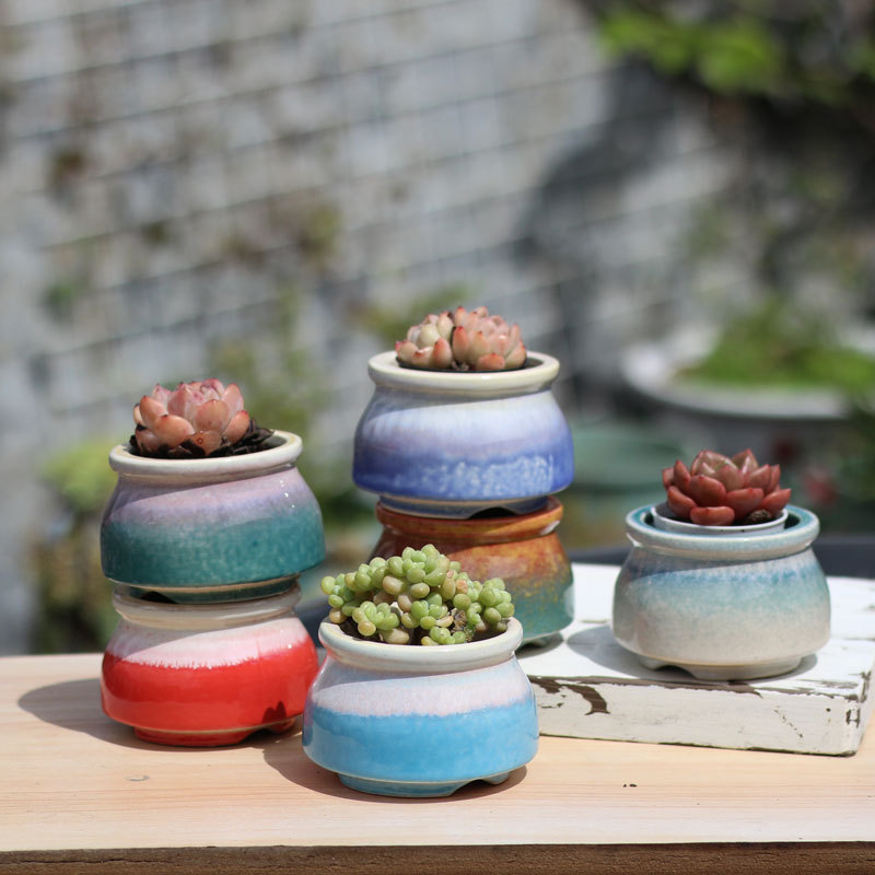 New Style Kiln Change Milk Jar Stoneware Flower Pot small size Flow Glaze Ceramic Pot Gradient Breathable Thumb Pot Control Fine Pot