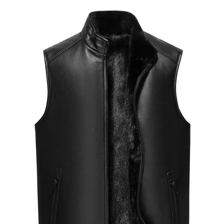 Men's Haining Leather Jacket with Stand Collar, Casual Middle-Aged Men's Jacket, Faux Mink, Faux Fur, in Stock, Other Styles
