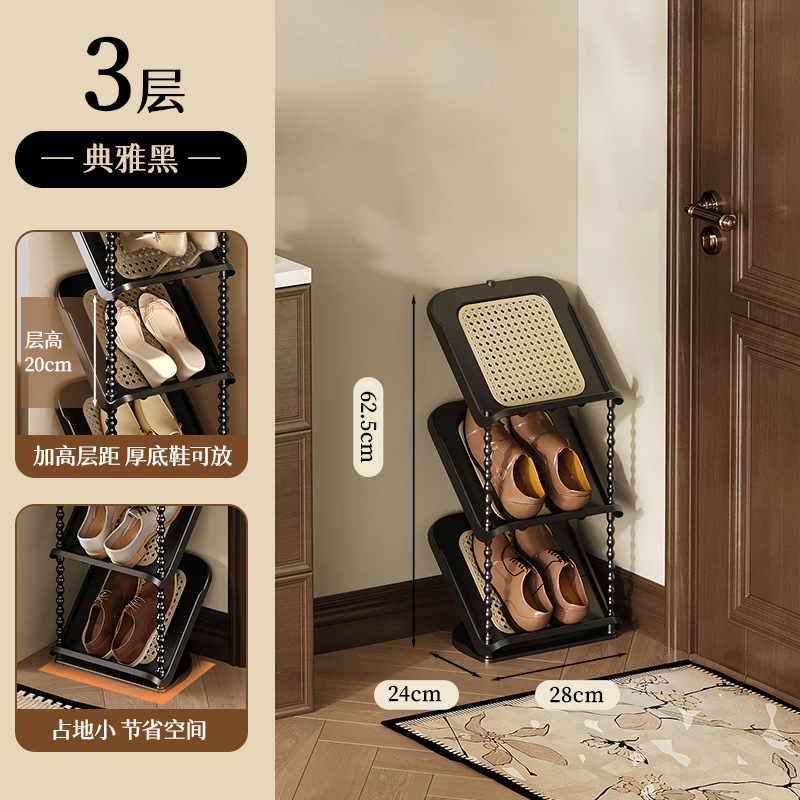 门口藤编倾斜鞋架多层家用鞋架子门口多层中古风简易鞋架宿舍|undefined