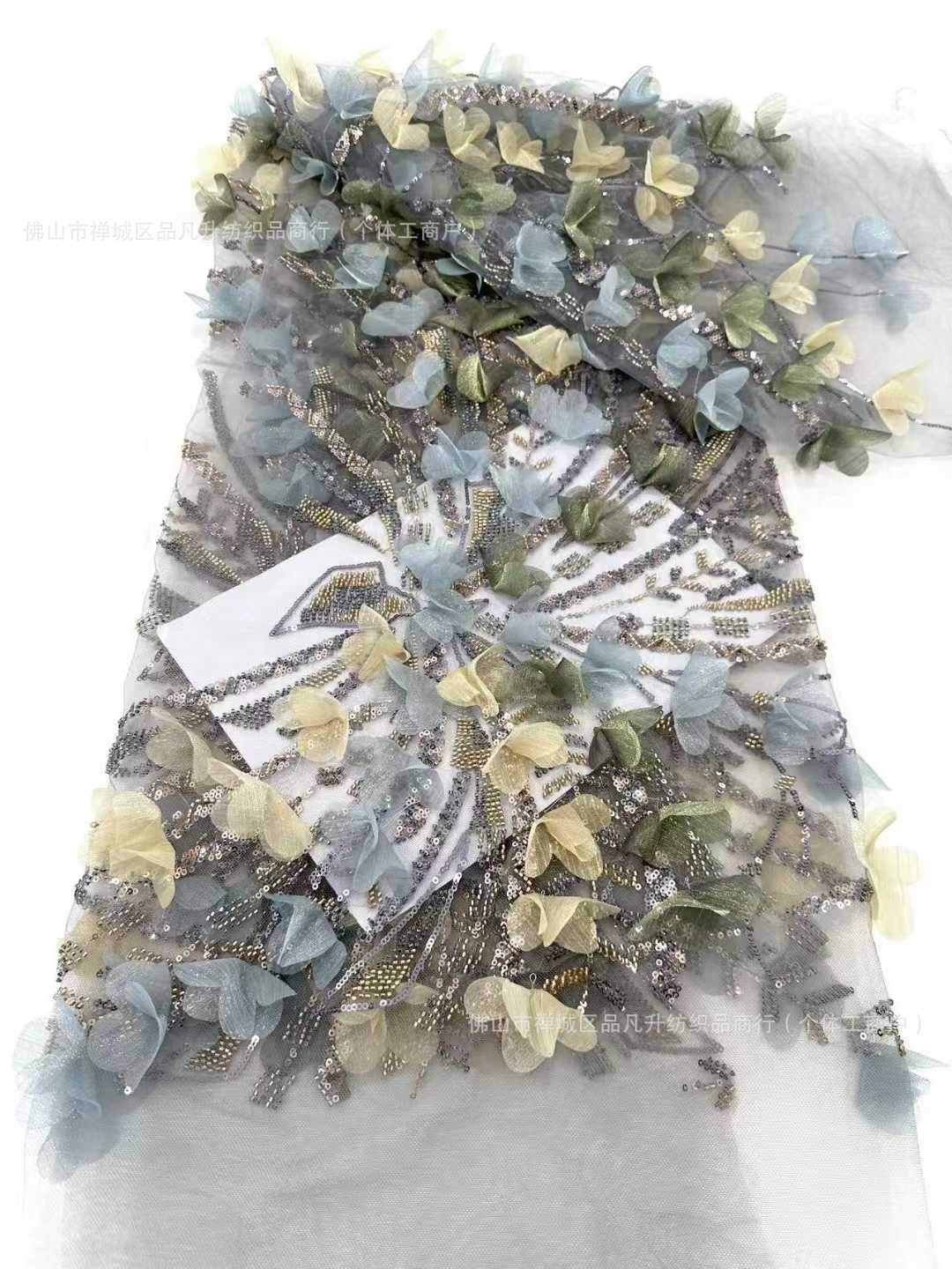 Multicolor decalco tridimensional bordado tela flor pluma tela tela de malla alta fijación vestido de boda vestido de tela image 11