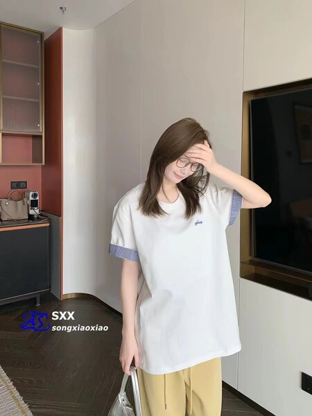 재고 Gaoding 24 가을 새 편지 로고 장식 일반 니트 코튼 스택 티셔츠 3 피스 트렌디 세트