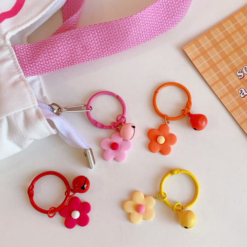 Japanese girl heart Korean version colorful flower bell keychain fairy candy color macaron flower keychain