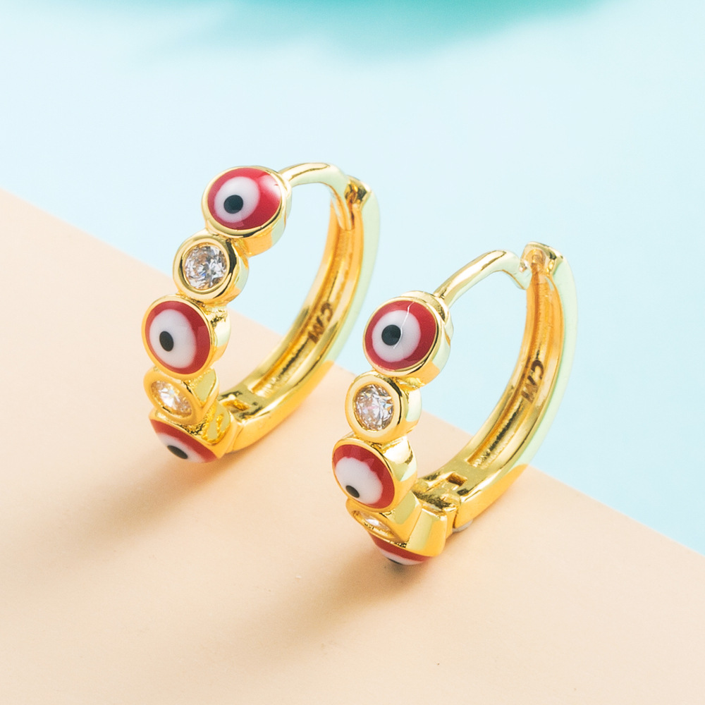Devil 's Eye Copper-plated Gold Colorful Oil  Diamond Female Fashion Earrings display picture 2
