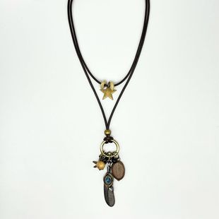 Necklace vintage feather alloy pendant cotton and linen clothes accessories Chinese style hanging chain long sweater chain female Jewelry pendant
