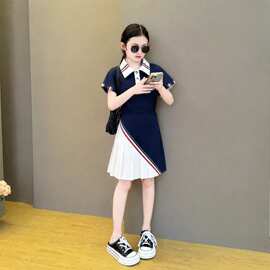 女大童夏季学院风POLO领连衣裙中小学生女孩时尚休闲时髦洋气裙子