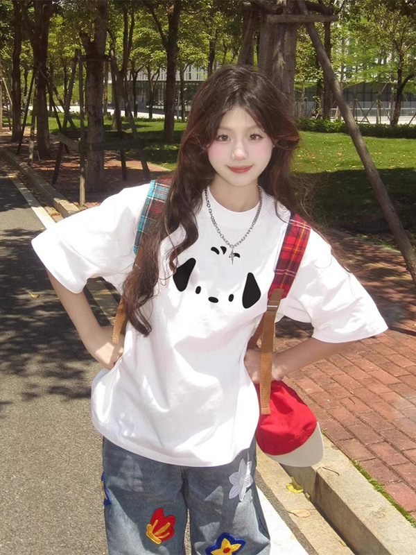 白色纯棉短袖t恤女夏2025新款爆款设计感小众宽松慵懒风半袖上衣|undefined