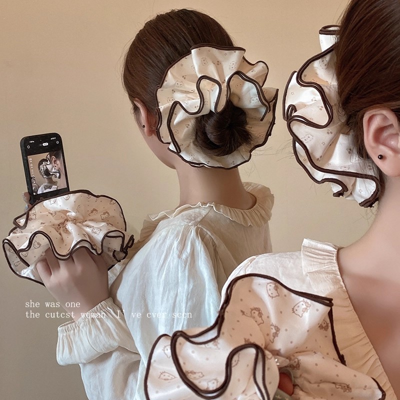韩系温柔小清新甜美少女碎花黑色木耳边大肠发圈森系文艺新款发饰|undefined