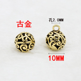 Ancient gold hollow round large hole beads 10mm beads European and American round retro DIY accessories alloy beads fashion flowers