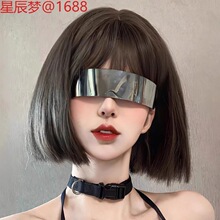 短发假发女新款网红黑色一刀切日常自然仿真发波波头时尚全头套式