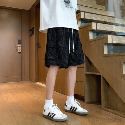 Men's thin pocket shorts, loose American style, five-inch corduroy pants, summer retro casual pants, trendy brand