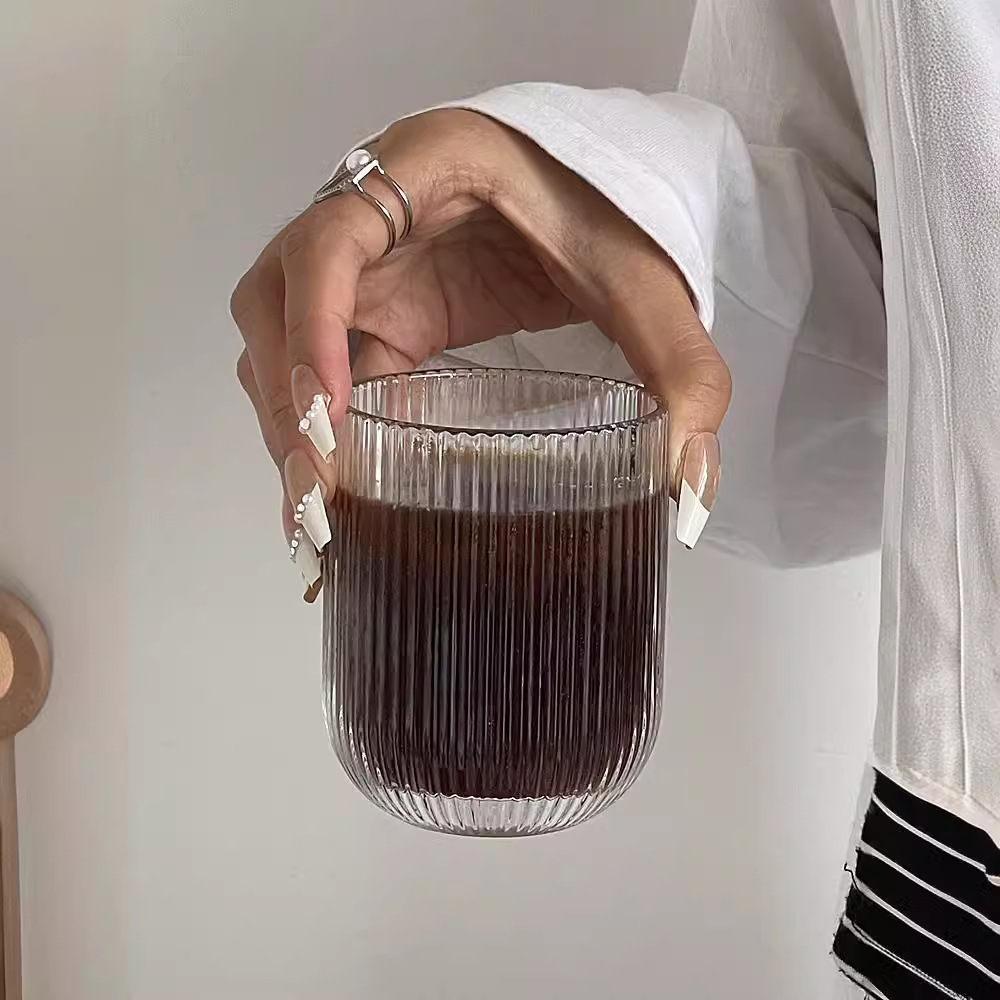 Retro inswind simple rayas hielo taza de café americana taza de latte fría taza de agua burbujeante taza de jugo taza de bebida
