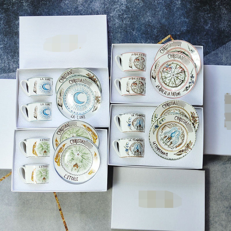 Cross-border Coffee Cup and Saucer Hand-painted Double Cup Gift Box European Style Afternoon Tea Set Home Bone China Dijia Sun Star suit