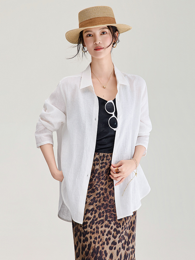 Áo sơ mi nữ linen chất lượng cao, phong cách cổ điển thư giãn, dáng rộng mùa hè — Đỏ Vermilion