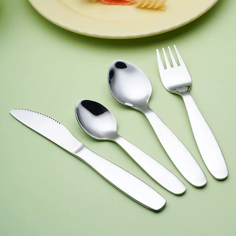 批发304不锈钢光柄西餐具套装儿童刀叉酒店可印logo牛排刀叉勺子