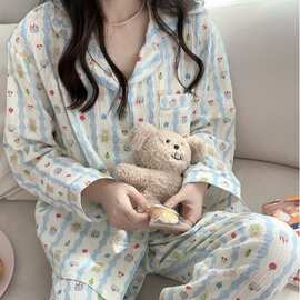 外贸新品韩国东大门2024ins可爱卡通小熊睡衣两件套套装家居服女