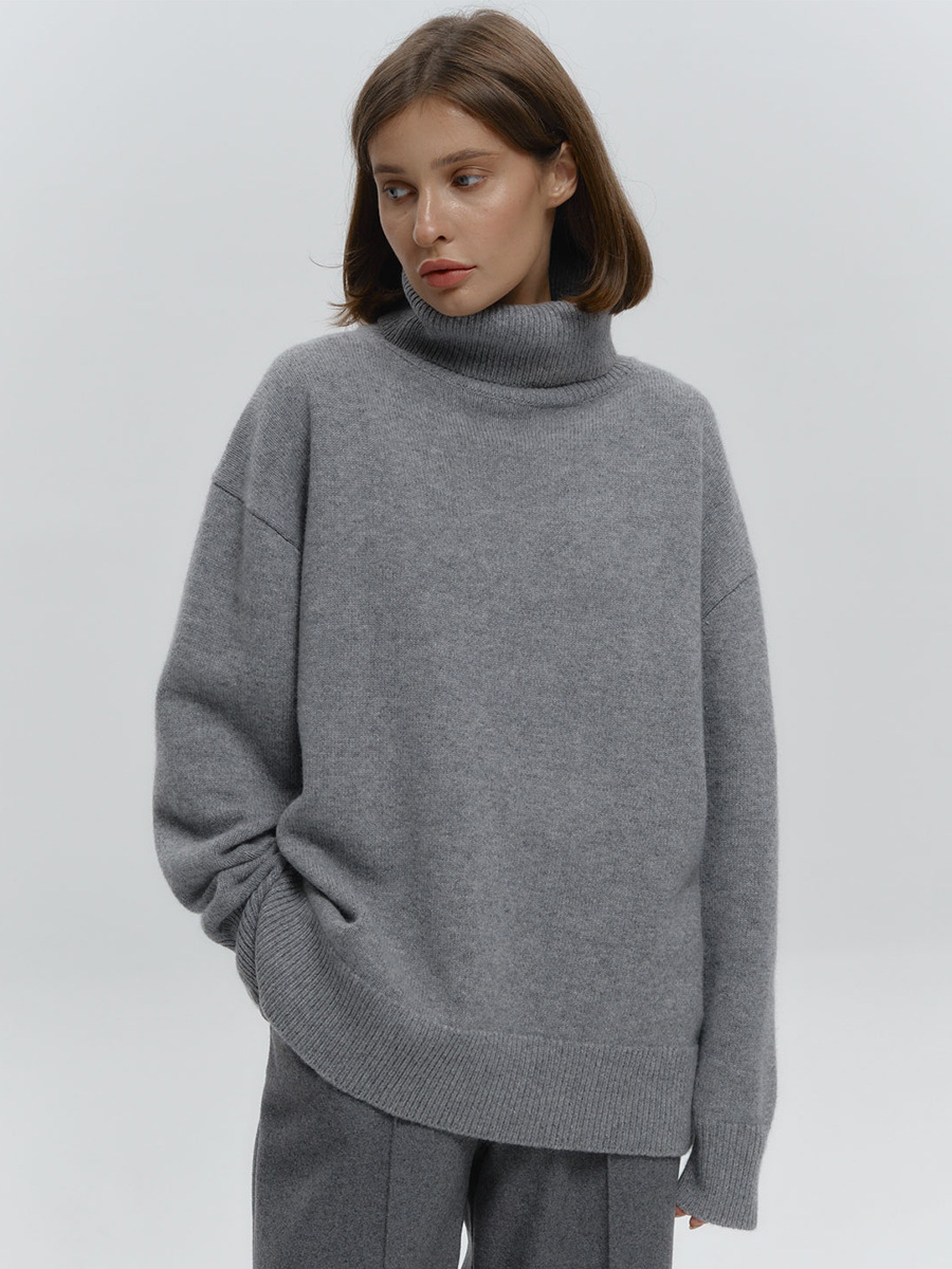 Suéter suelto de cuello alto transfronterizo Europa y los Estados Unidos 2025 otoño y invierno nuevo simple camisa de punto de color sólido abrigo abrigo suéter de cabeza mujer