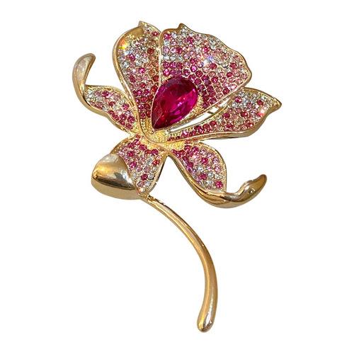 New Chinese-style retro diamond-embellished flower brooch with a national atmosphere, versatile and suitable for all occasions, prevents exposure, trendy western clothing accessory