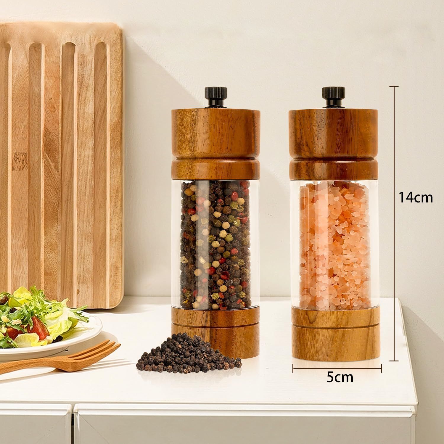 Molino de pimienta acrílico sal marina doméstica molino de pimienta pagoda molino de pimienta madera de cocina molino de pimienta