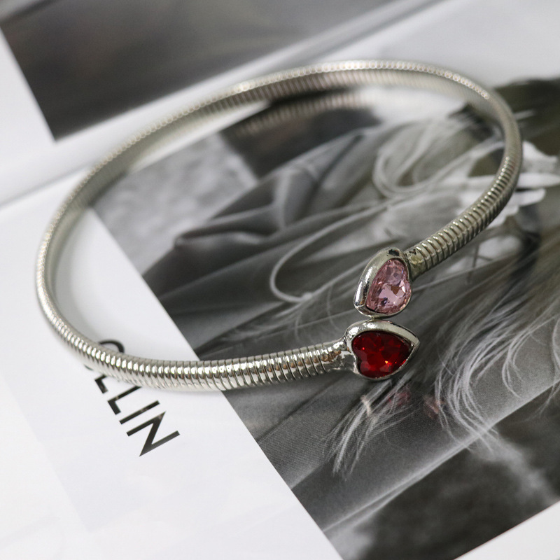 Fashion Heart Shape Stainless Steel Rhinestone Choker 1 Piece