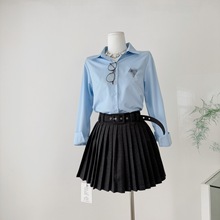 S9821明星赵露思同款衣服穿搭套装蓝色衬衫女上衣新款早秋长袖衬