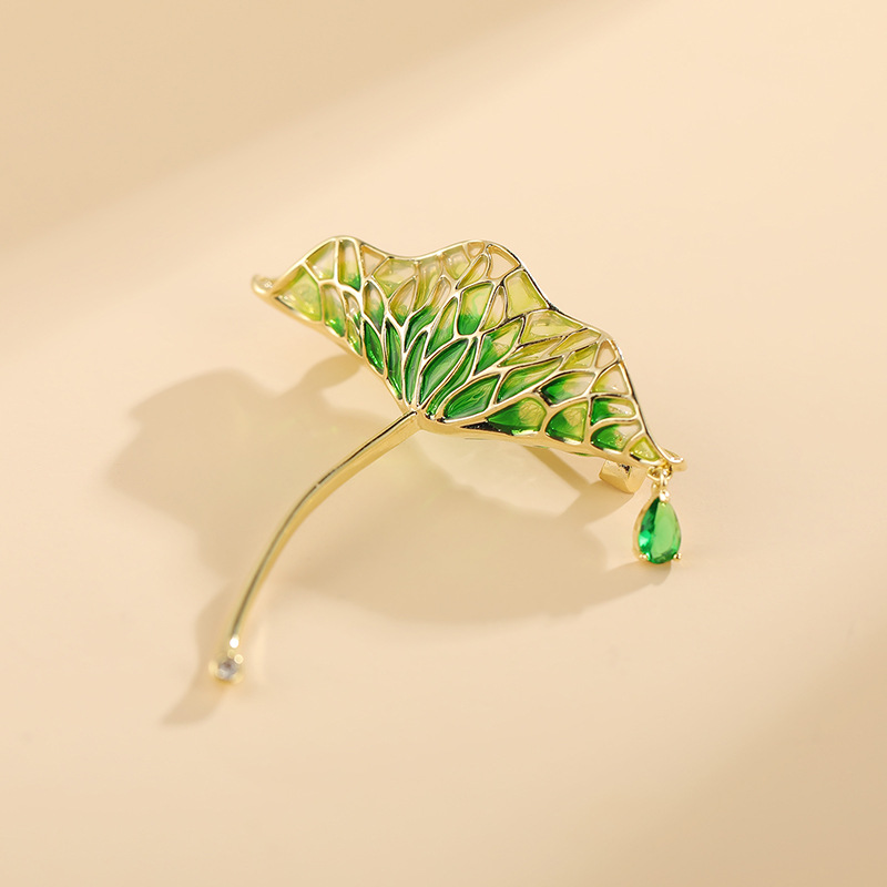 New design advanced lotus leaf brooch, handmade enamel color gradual change pin_voghion.com