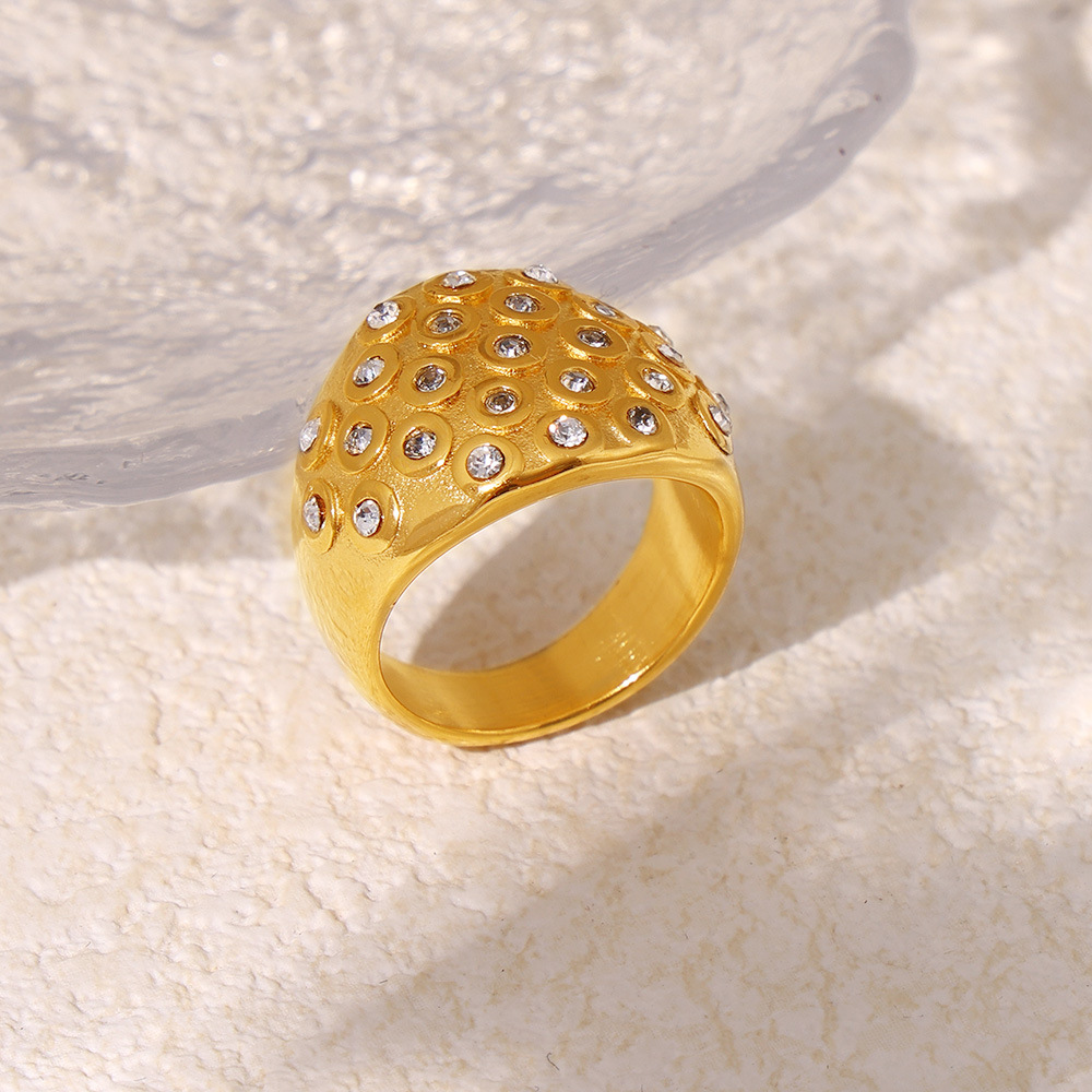 Sparkling Diamond Ring Titanium Steel Bubble Round Diamond Wide Face Ring For Women's Popular Personalized Jewelry_voghion.com