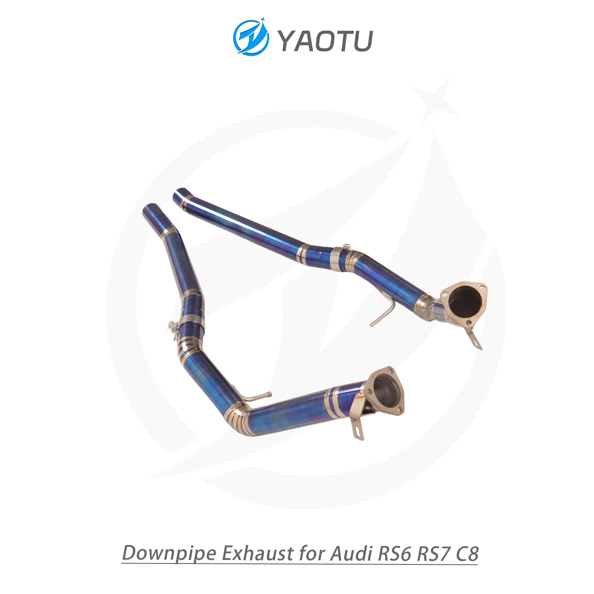 YT front exhaust system for Audi RS6 RS7 C8, titanium with blue flame