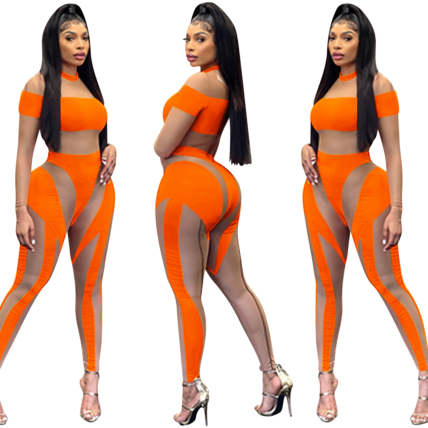 Women's Holiday Party Selfie Sexy Color Block Full Length Zipper See-through Jumpsuits display picture 3