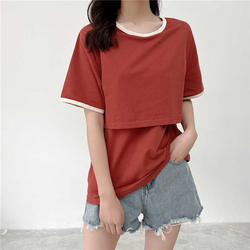 95 % Baumwolle, Umstands-Mutter-Still-T-Shirts, Stillen, Schwangerschaft, Rundhalsausschnitt, kurze Ärmel, Out Wear Still-T-Shirt – Detail 11