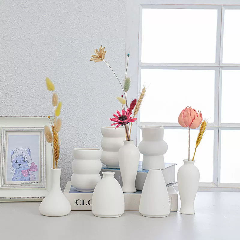 White plain-fired ceramic vase toddler diy parent-child painted graffiti small vase dried flower decorative ceramic crafts