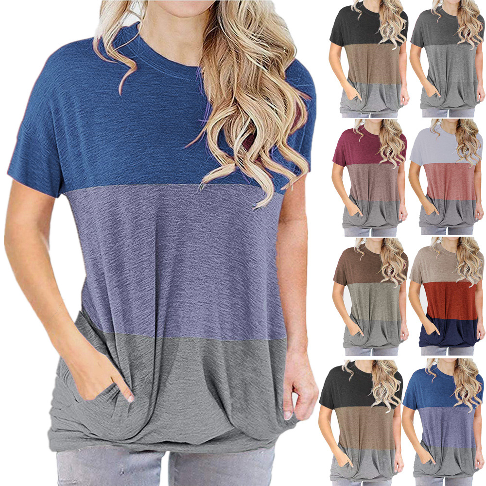 Color Matching Round Neck Loose Short Sleeve T-Shirt NSYHY107476