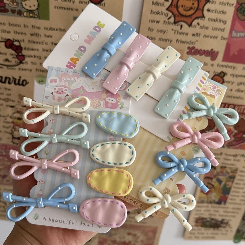 Milk Blue Korean-Style Simple Oval Polka Dot Pink Duckbill Clip Ins Spring and Summer Bow Versatile Beach Hair Clip for Children Milk Blue Korean-Style Simple Oval Polka Dot Pink Duckbill Clip Ins Spring and Summer Bow Versatile Beach Hair Clip for Children
