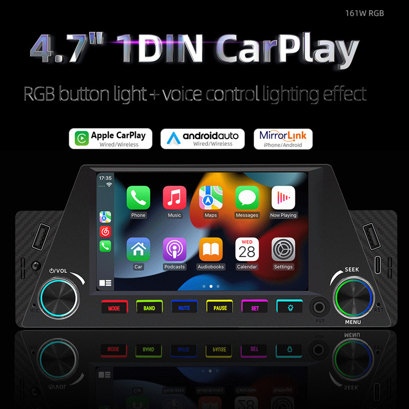 4.7 inch wireless carplay single spindle car mp5 player multimedia bluetooth card central control navigation 12V