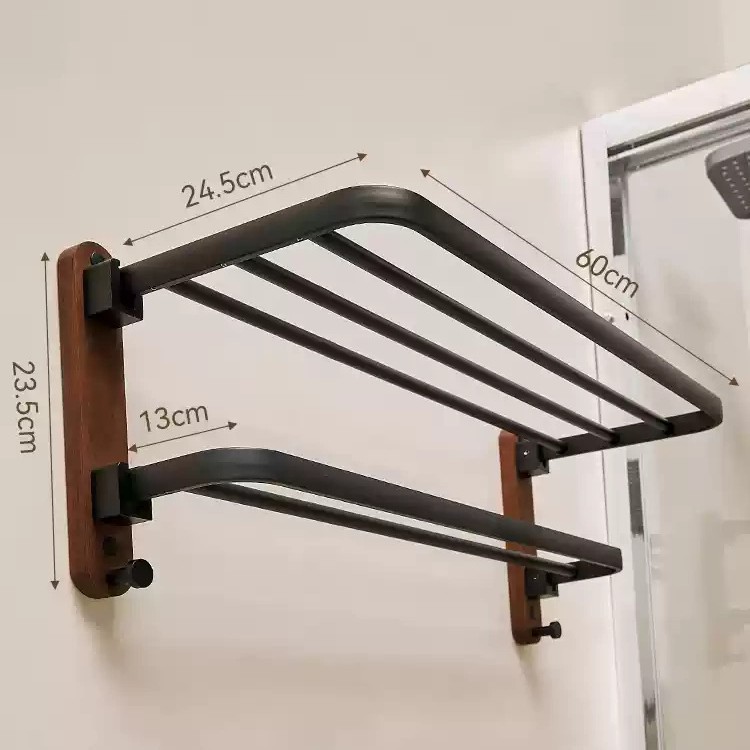 Toallero de baño de nogal Estante de toallas de baño de alta gama sin perforación Estante de baño Colgante de baño