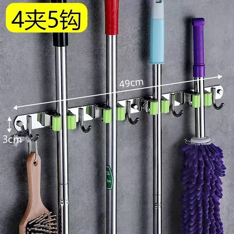 Acero inoxidable sin perforación escoba trapeador clip de pared tipo cocina de baño clip de almacenamiento trapeador gancho de carga